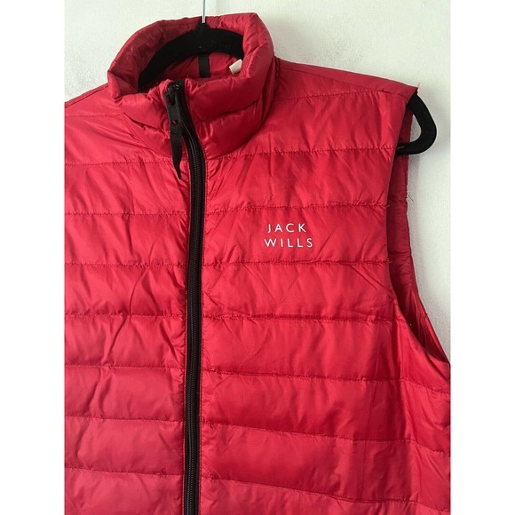 Jack Wills Red Down Filled Spell Logo Full Zip Quilted Puffer Vest Womens Small - Picture 3 of 8